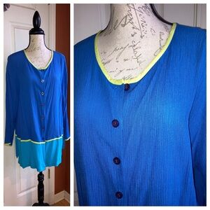 Vintage DVF 80s Volup Colorblock Button Down Crinkle Blouse Top sz 1X